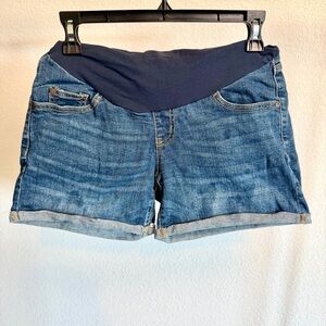 Indigo Blue Women's Jean Shorts with Dark Blue Waistband